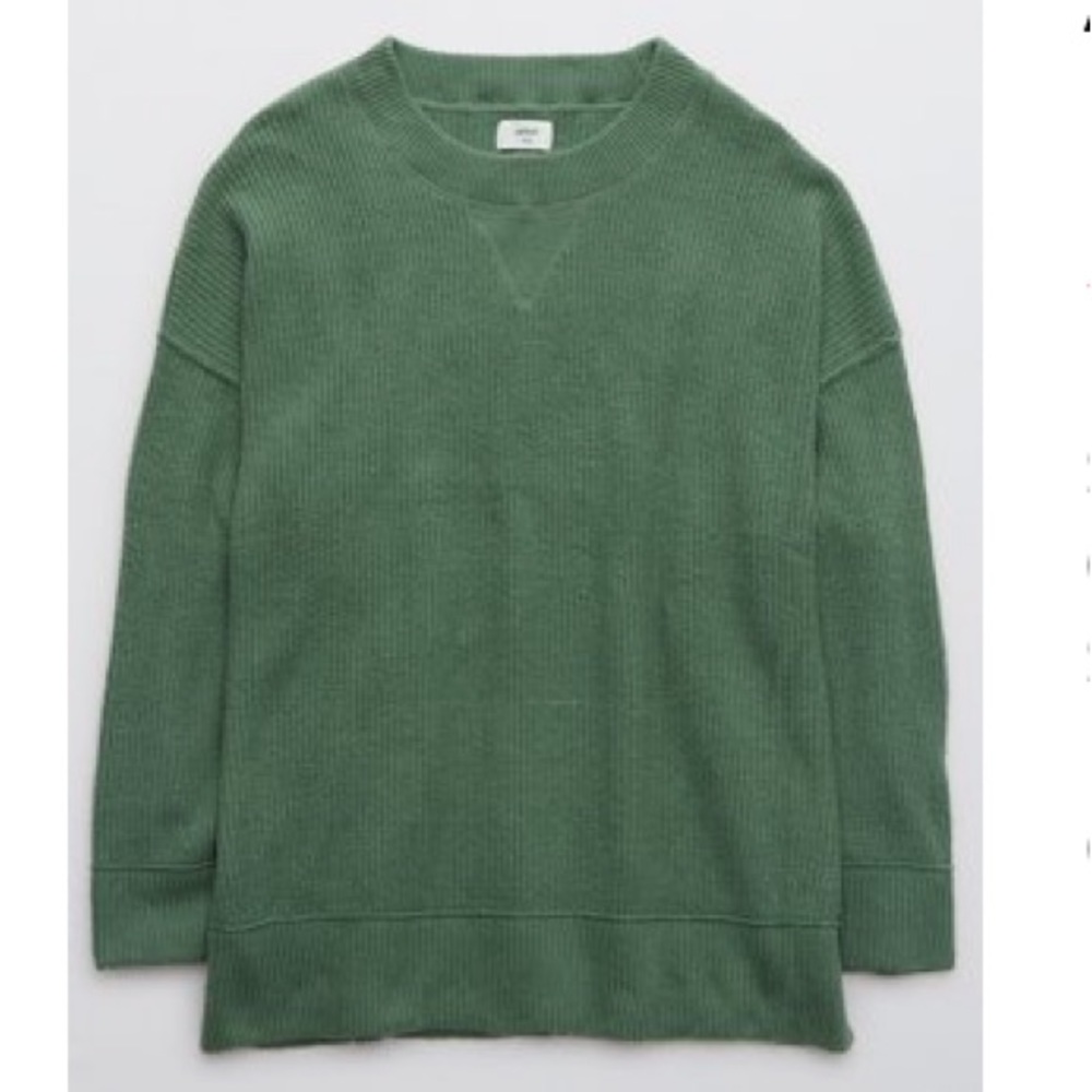 Aerie Cozy Up Crewneck Sweater Oversized Sweater Green XS